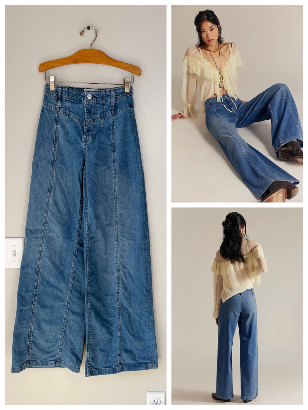 We The Free Free People Light-Medium Wash Libre Wide Leg Jeans Stretch Boho